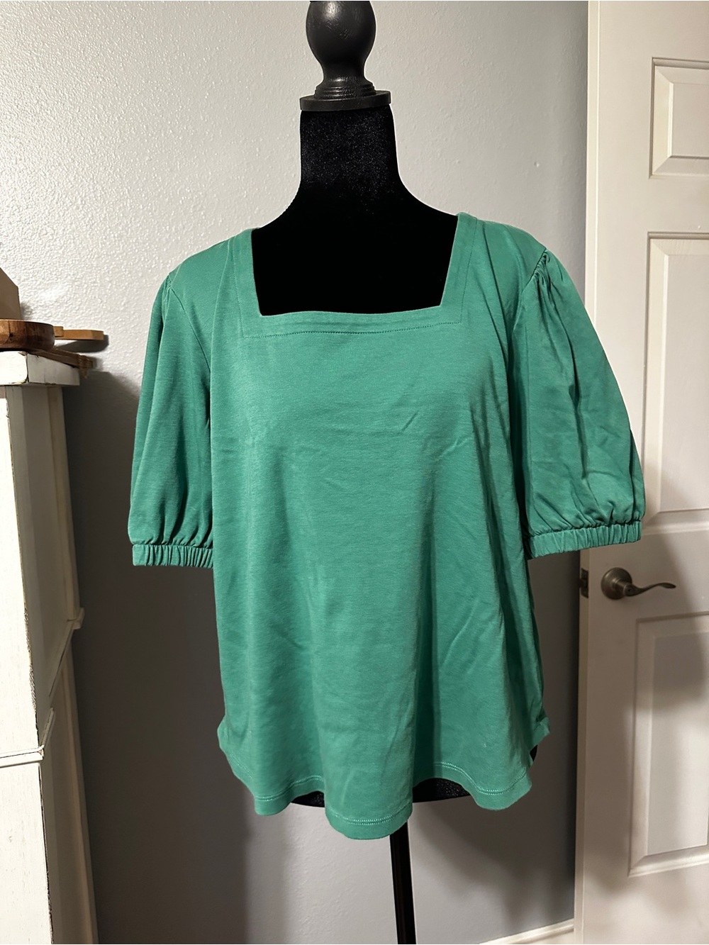 Chico's Teal Square-Neck Puff Sleeve Top